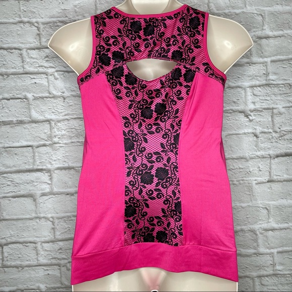 Alex + Abby Racerback Athletic Tank Top Women’s L Built-In Shelf Bra Pink Black - Picture 1 of 8